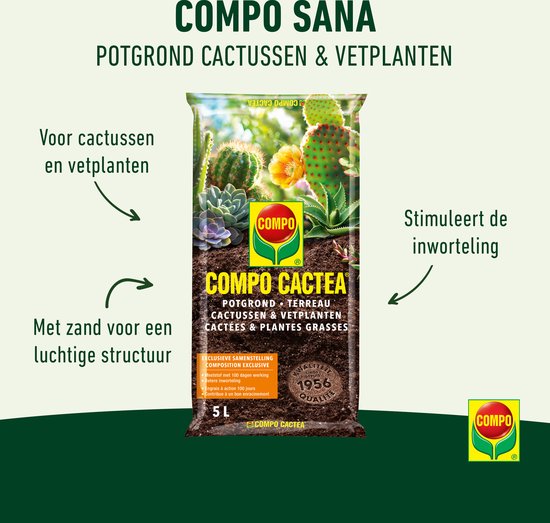 Compo potgrond cactussen & vetplanten 5L