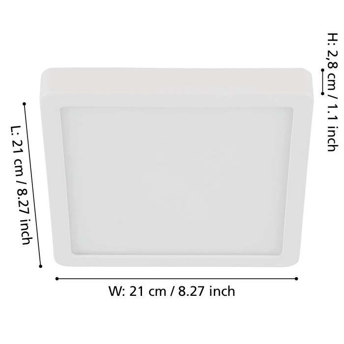 Eglo Fueva 5 LED opbouwarmatuur 210x210mm wit dimbaar IP44 2000lm 3000K
