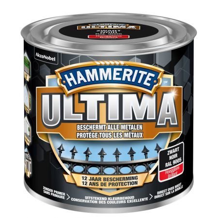 Hamerite Ultima metaallak hoogglans zwart RAL9005 - 250ml