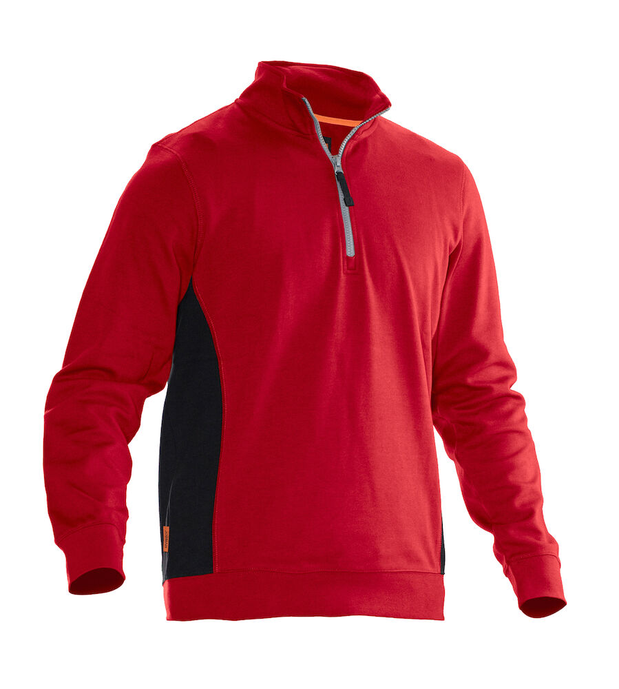 Jobman 5401 halfzip sweatshirt rood/zwart